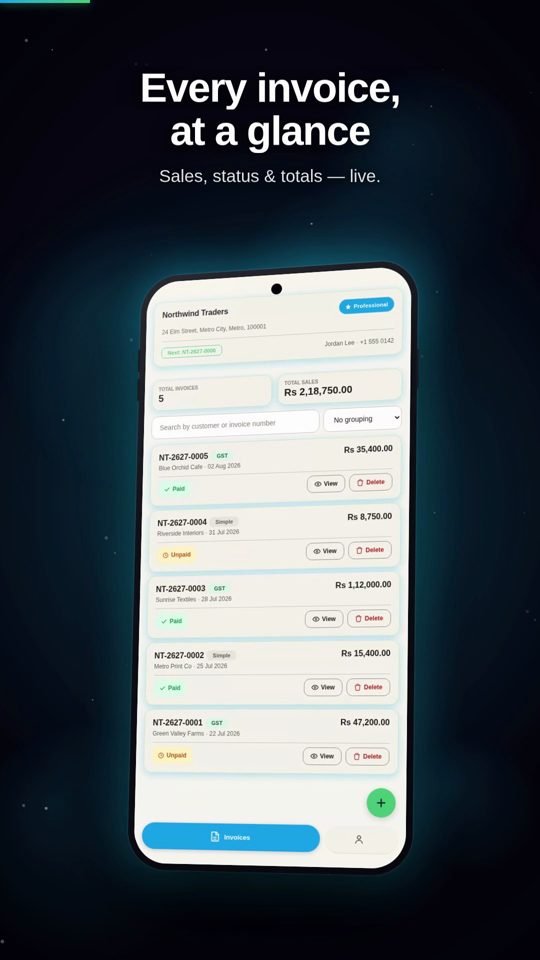 Preview of the Invo app showing an invoice list